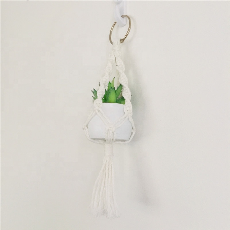 Mini Macrame Plant Hanger with Pot small hanging car plant for rearview mirror charms