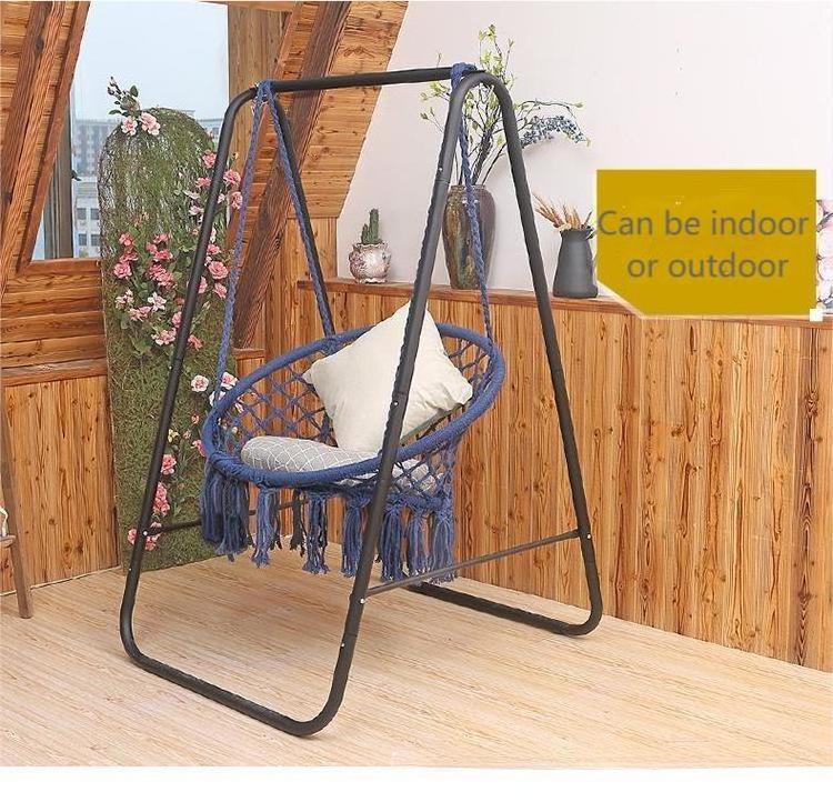 200KG Load Capacity hammock chair with Stand in A shape Metal frame durable Cotton Swing Hanging Chair for Garden and Patio