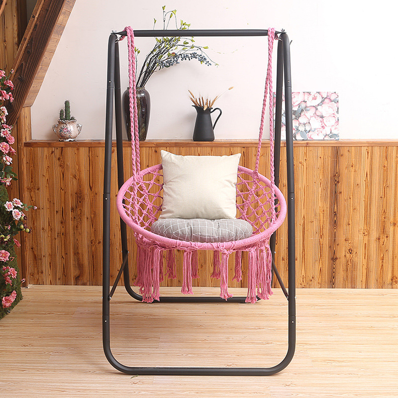 200KG Load Capacity hammock chair with Stand in A shape Metal frame durable Cotton Swing Hanging Chair for Garden and Patio