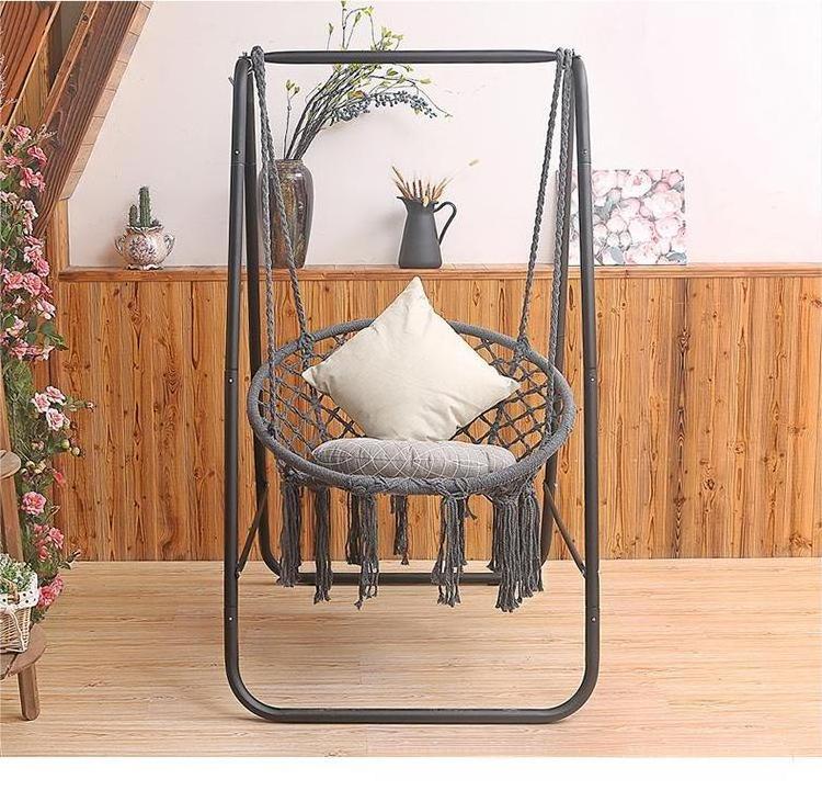 200KG Load Capacity hammock chair with Stand in A shape Metal frame durable Cotton Swing Hanging Chair for Garden and Patio