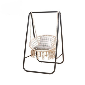 200KG Load Capacity hammock chair with Stand in A shape Metal frame durable Cotton Swing Hanging Chair for Garden and Patio