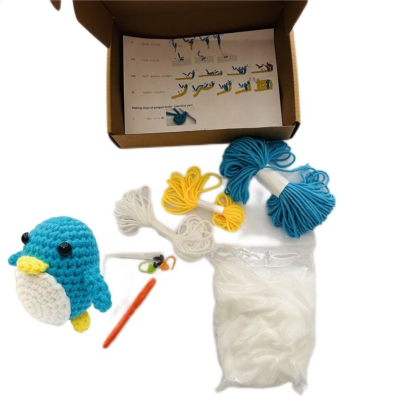 For beginners DIY penguin crochet kits with easy good quality yarn and step by step teach video crochet Animal Kit