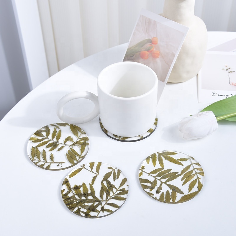 Transparent Round acrylic coaster with gold flecks Clear Acrylic circle placemat for wedding guest gifts