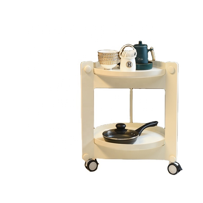 Country style plastic storage racks with wheels movable round side table Trolley and Bar Cart