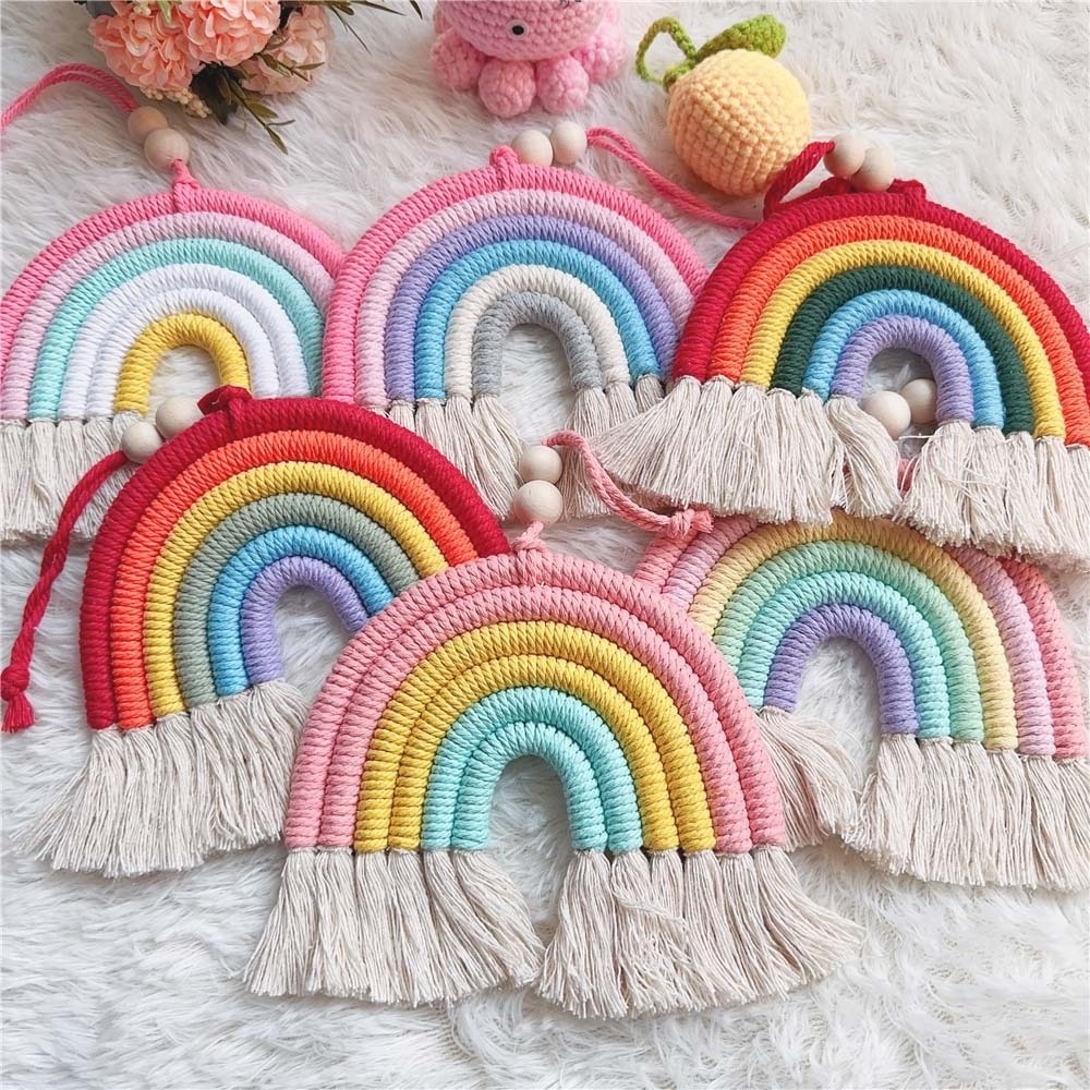 Cotton rope Macrame Rainbow Wall Decor for Kids Room Home Decor with customized packing