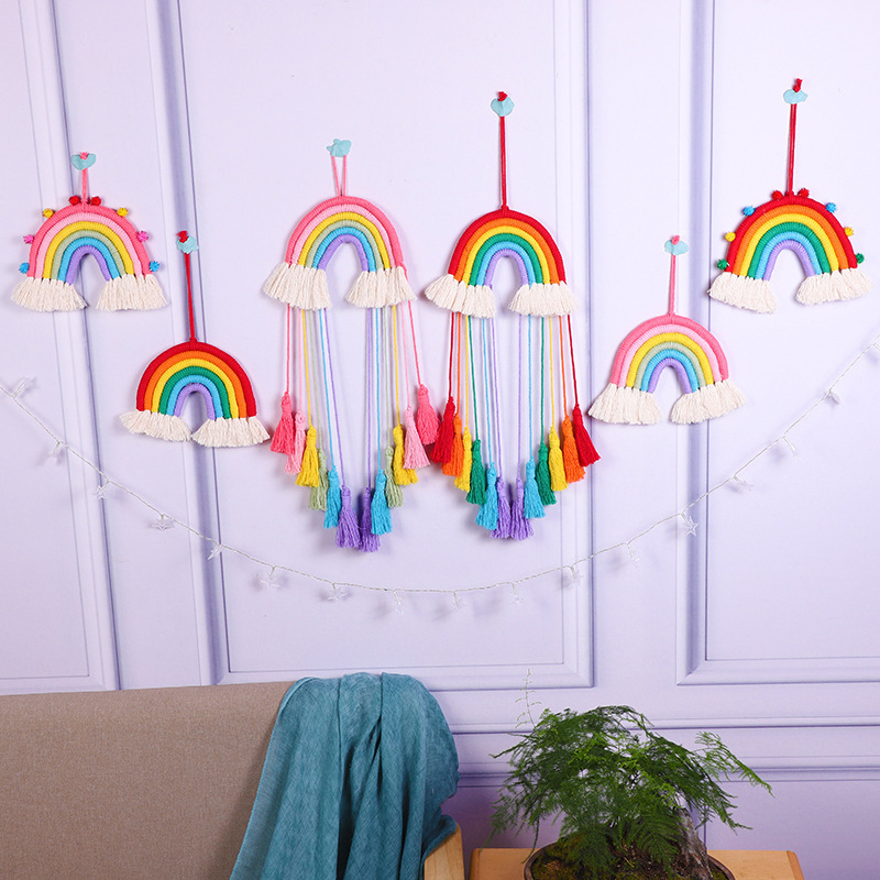 Rainbow Wall Hanging long Tassels Boho Decor for Baby Girls Kids Nursery Rooms Modern Home macrame wall Hangings