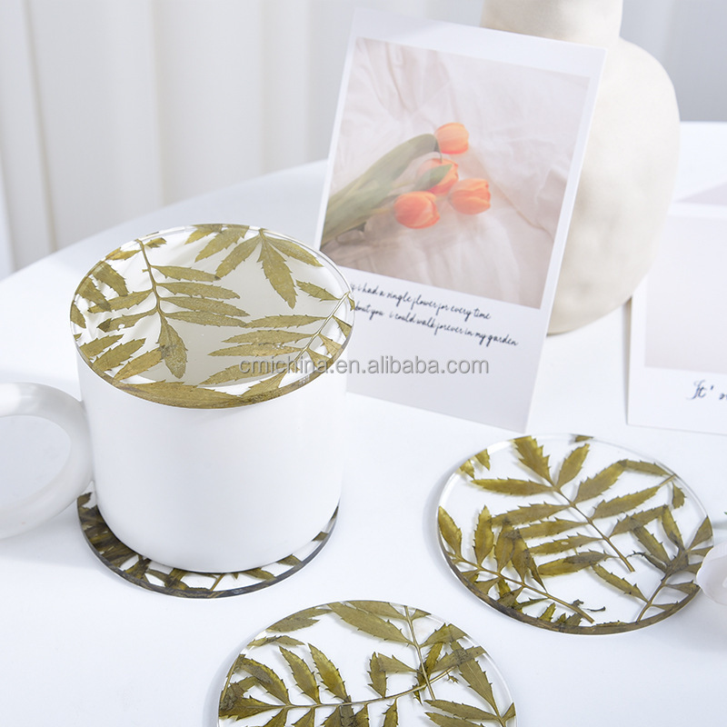 with resin clear acrylic circles placemat gold foil modern drink coasters for wedding table decoration