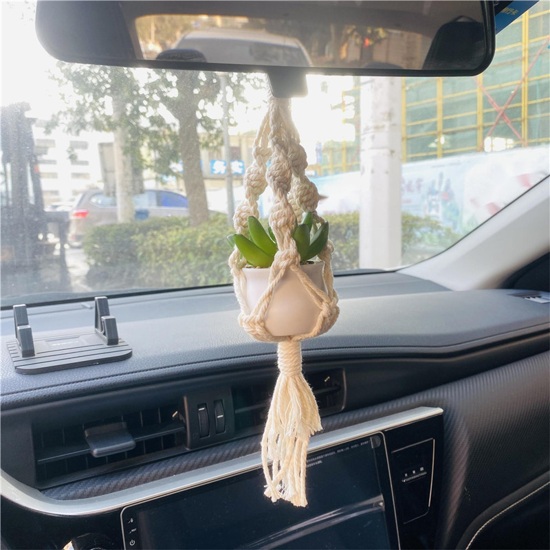 handmade car decoration with plant pot macrame mini plant hanger