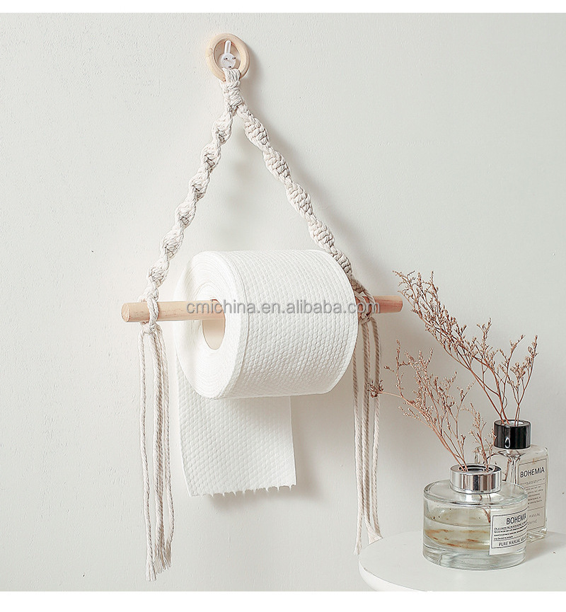 Handmade Paper Towel Holder Boho Paper Towel Holder Cotton Rope Macrame Toilet Paper Holder Towel Rack for Bathroom Kitchen