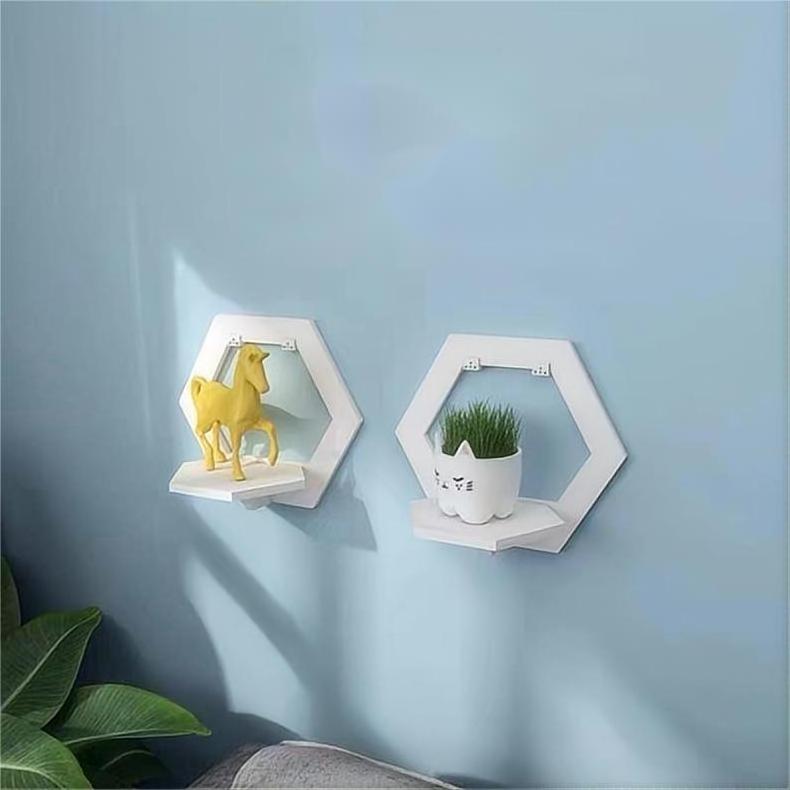 PVC Hexagon Floating Shelves Home Decor round Storage Rack Shelf Decorative square Storage Rack Wall Mounted Shelf