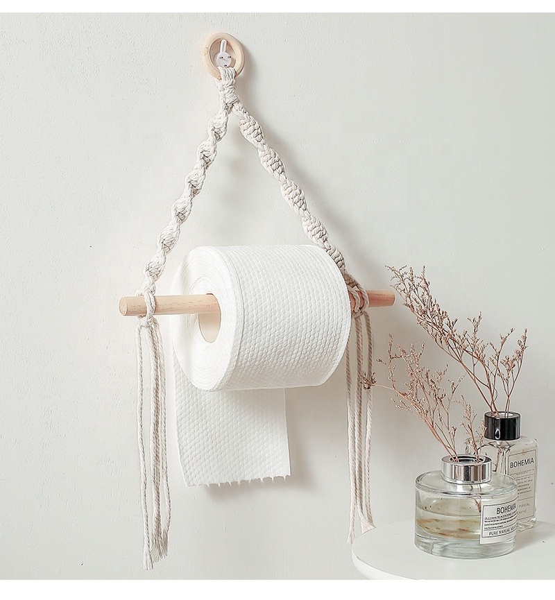 Handmade Paper Towel Holder Boho Paper Towel Holder Cotton Rope Macrame Toilet Paper Holder Towel Rack for Bathroom Kitchen