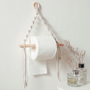 Handmade Paper Towel Holder Boho Paper Towel Holder Cotton Rope Macrame Toilet Paper Holder Towel Rack for Bathroom Kitchen