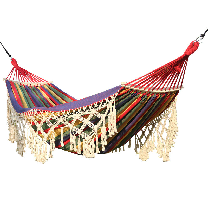 Handmade Classic Hammock Macrame Fringe Tree Cotton Hammocks Foldable Swing Bed for Camping,Beach,Yard,Bedroom, Patio