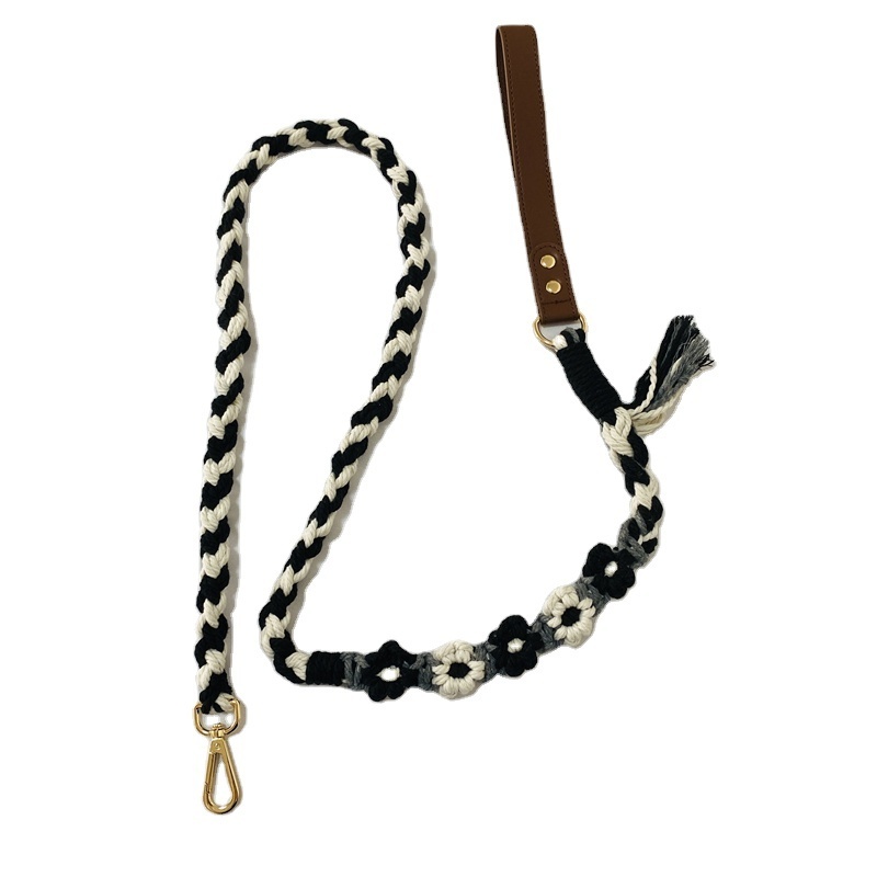 Cool black soft dog leashes Sturdy hands-free dog leash made of thick braided rope, dog collar and leash set