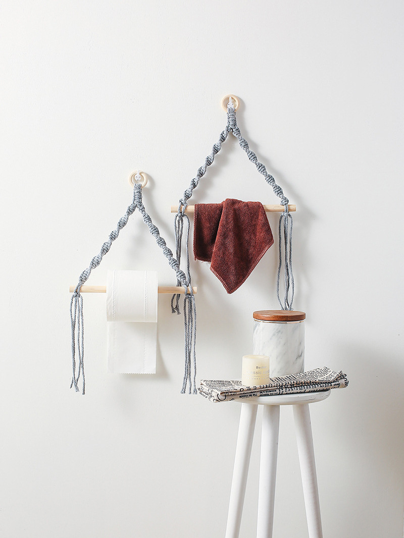 Handmade Paper Towel Holder Boho Paper Towel Holder Cotton Rope Macrame Toilet Paper Holder Towel Rack for Bathroom Kitchen