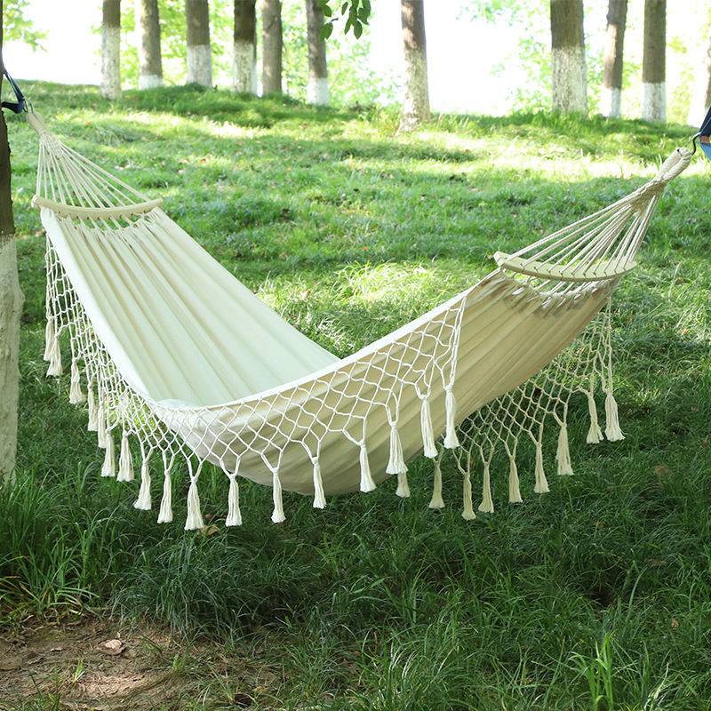 Handmade Classic Hammock Macrame Fringe Tree Cotton Hammocks Foldable Swing Bed for Camping,Beach,Yard,Bedroom, Patio