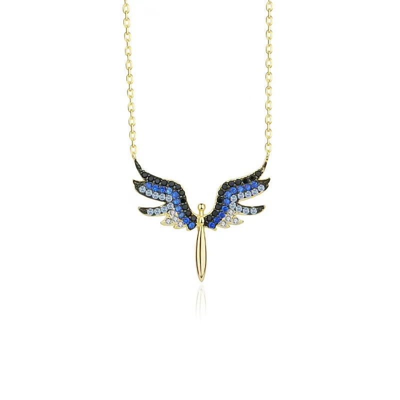 Fashionable 925 sterling silver angel wings wings 18k real gold plated exquisite women's necklace jewelry