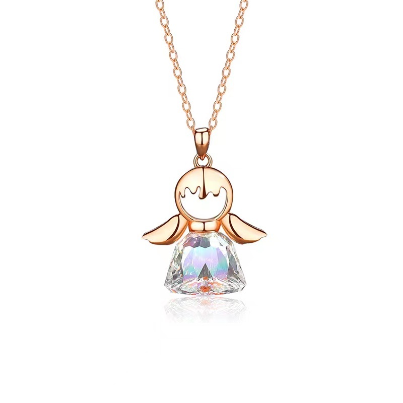 Hot selling 925 sterling silver angel cute and elegant Austrian crystal guardian corner pendant necklace for women