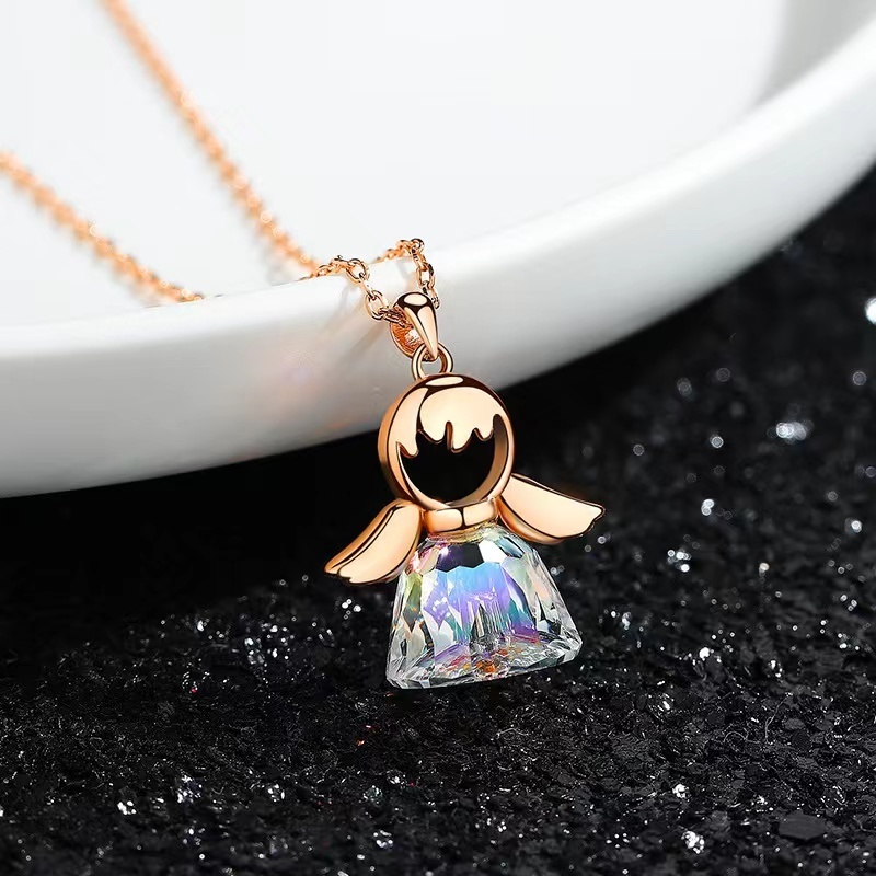 Hot selling 925 sterling silver angel cute and elegant Austrian crystal guardian corner pendant necklace for women