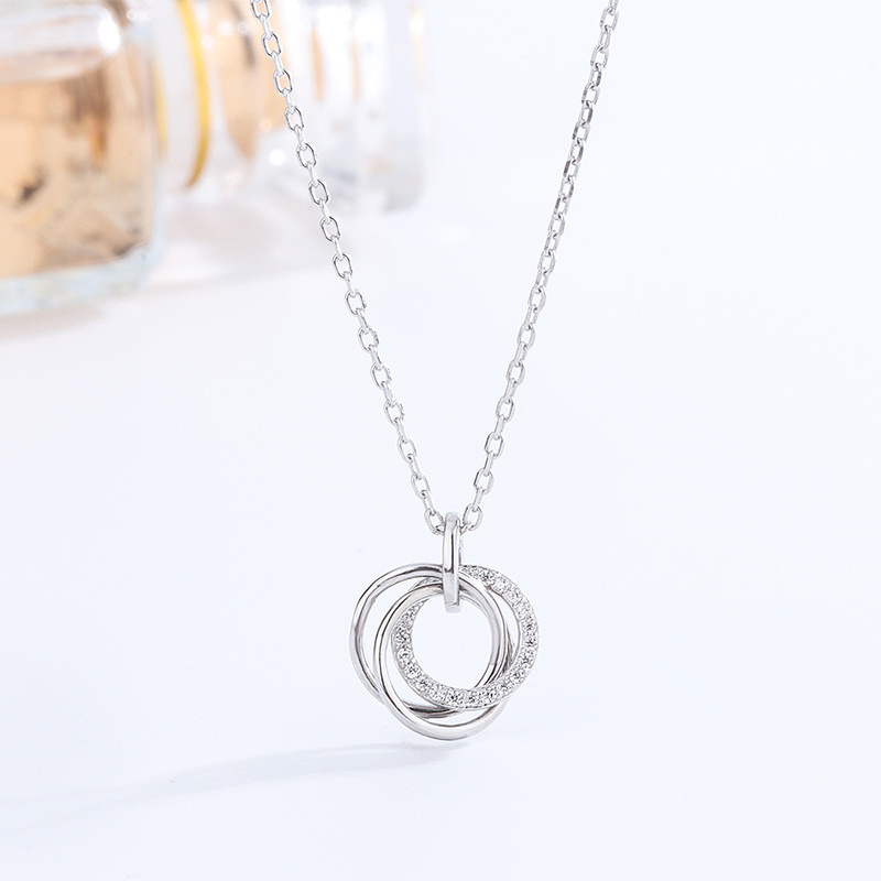 Luxury 925 Sterling Silver Double Ring Circle Couple Gold Plated Pendant Necklace