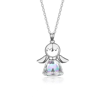 Hot selling 925 sterling silver angel cute and elegant Austrian crystal guardian corner pendant necklace for women