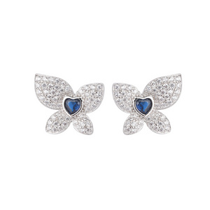 Hot Selling 925 Sterling Silver Heart Shaped Butterfly Birthstone Full Diamond Women's Earrings Jewelry