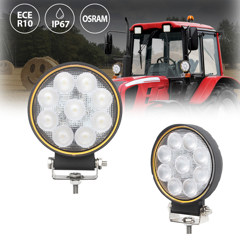 Best R10 EMC Approved 12 Volt Led Tractor Light 12V 40W 4 Inch Round Flood Led Farm Tractor Work Light for John Deeres