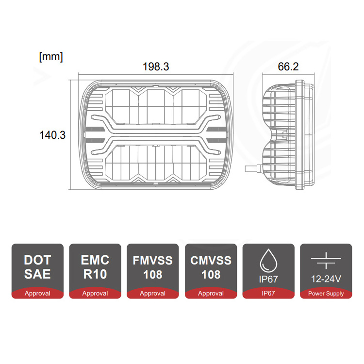 universal led 5*7 headlight offroad IP67 e-mark DOT rectangular 5*7 led headlight for car