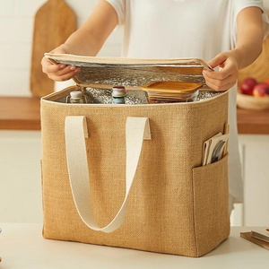 Customized Professional Outdoor Bag Food Delivery Picnic Camping Thermal Jute Insulated Cooler Bags