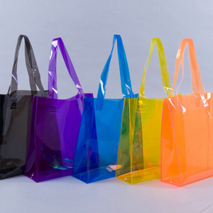 Custom logo cute transparent waterproof neon candy color beach gift shopping PVC tote bag