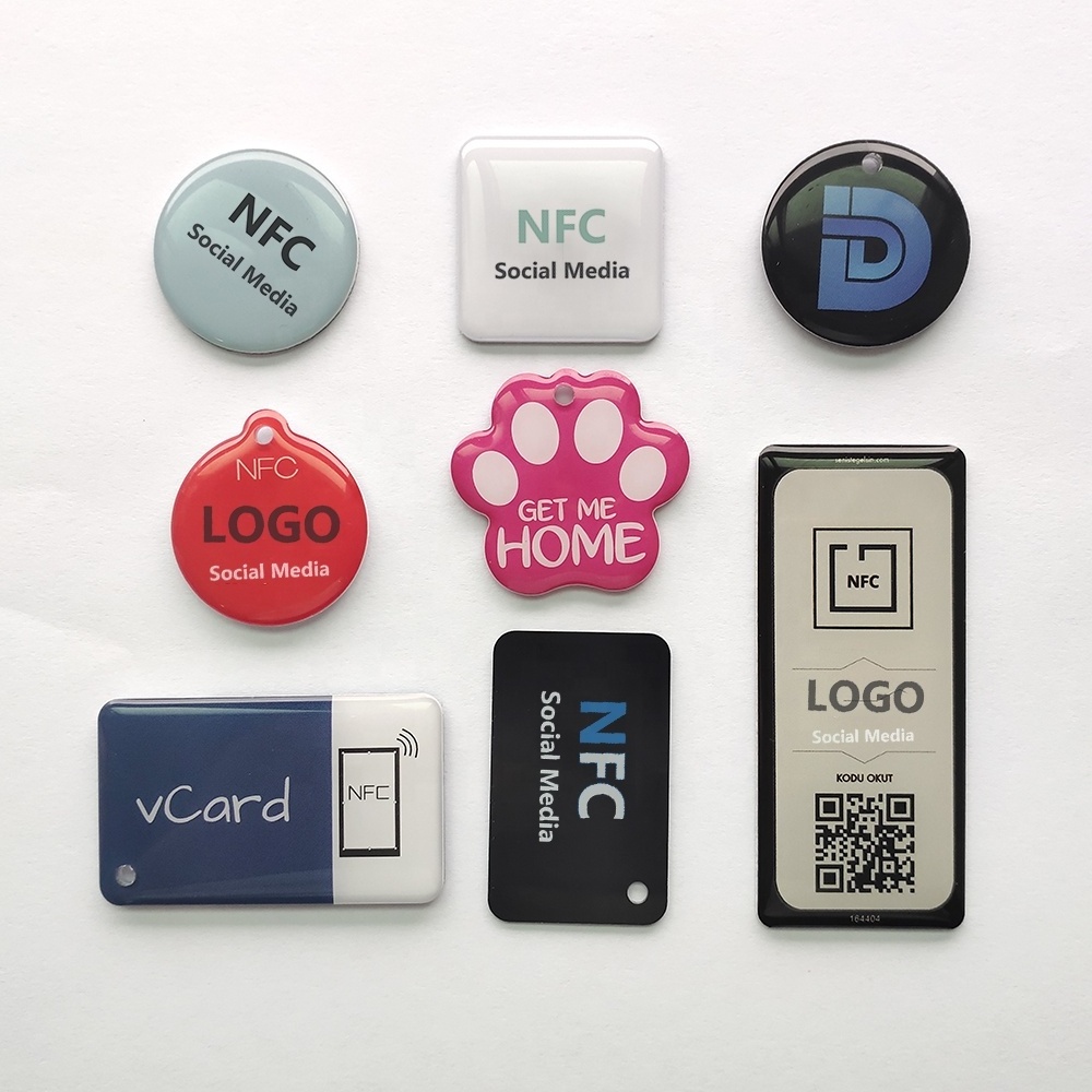 CMRFID iorn nfc social media nfc social keychain Programmable smart card with metal ring iso14443a nfc epoxy tag