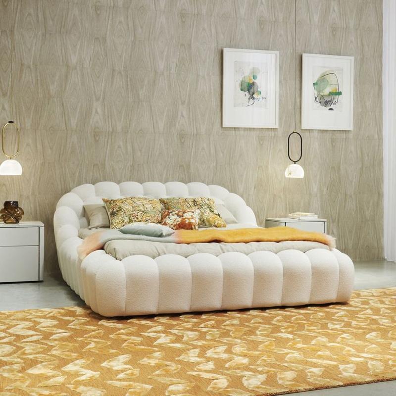 Italian modern unique design bubble bed high density foam soft bed bedroom furniture Teddy velvet fabric upholstered bed