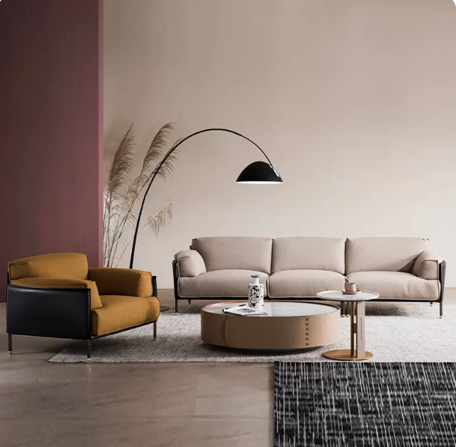 Italian minimalist single person fabric sofa leather fabric combined with living room single person sofa luxury