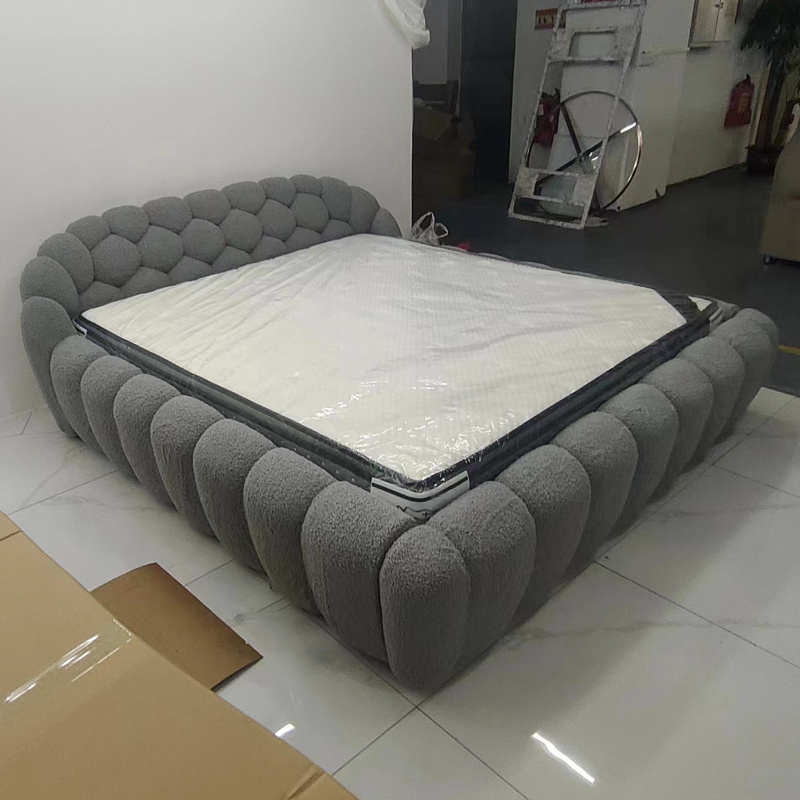 Italian modern unique design bubble bed high density foam soft bed bedroom furniture Teddy velvet fabric upholstered bed