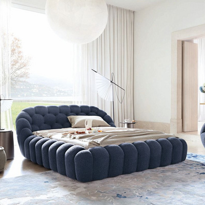 Italian modern unique design bubble bed high density foam soft bed bedroom furniture Teddy velvet fabric upholstered bed