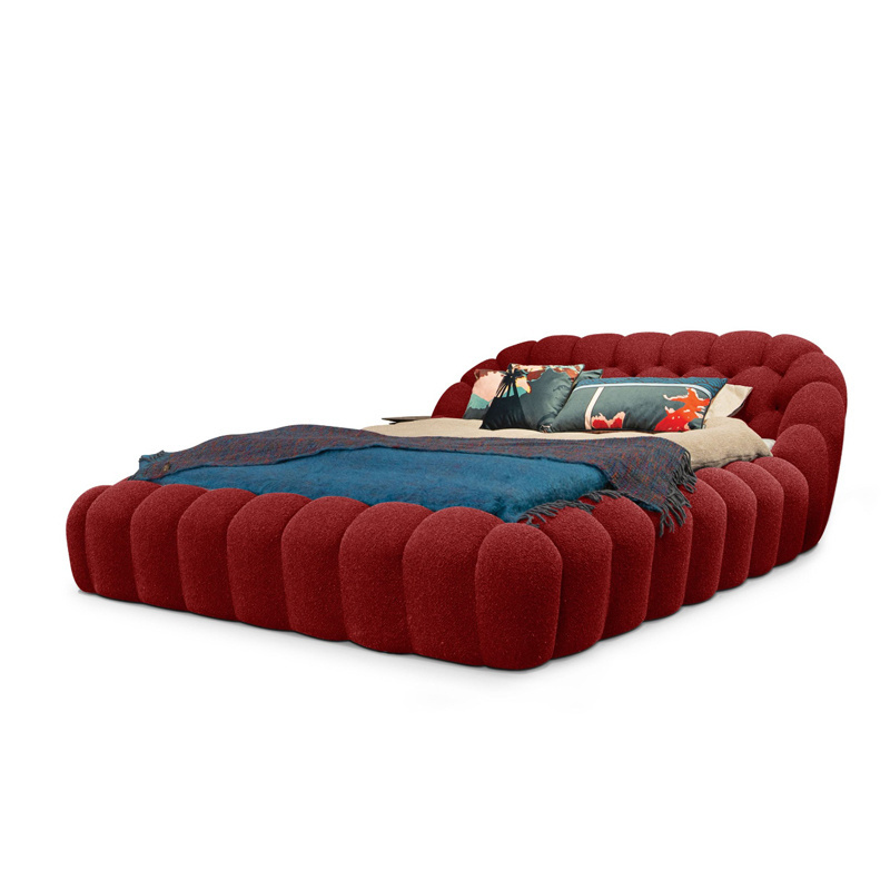 Italian modern unique design bubble bed high density foam soft bed bedroom furniture Teddy velvet fabric upholstered bed