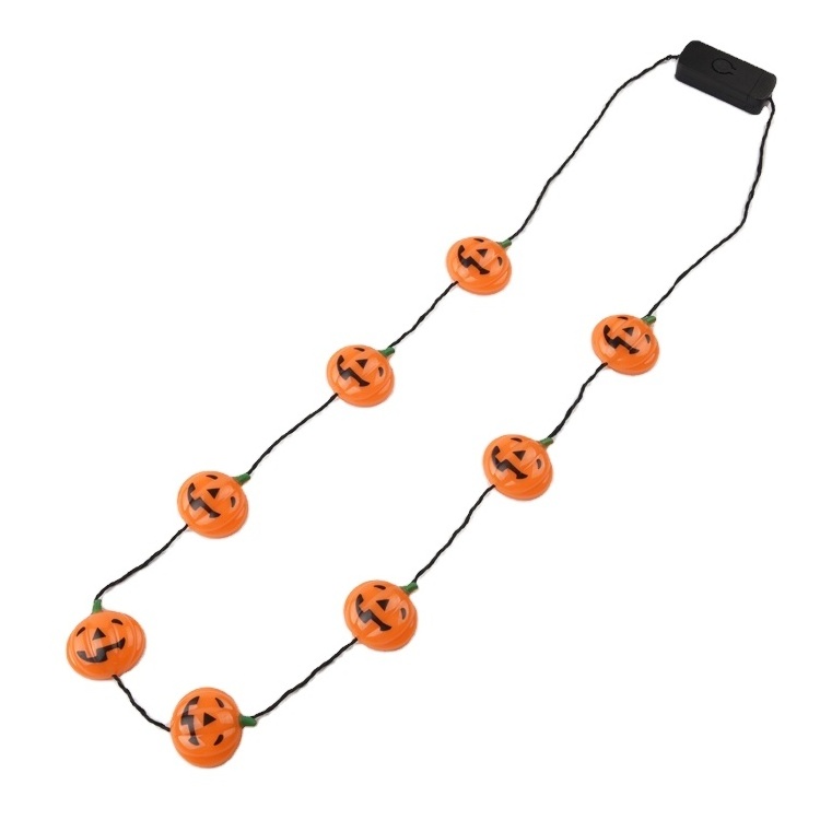 8 LED Halloween Big Spooky Funny Flashing Necklace Light Up Halloween Gift Ghost Pumpkin  Crazy Decoration Necklace for Kid