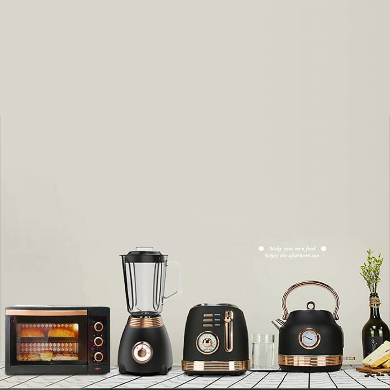 Unique rose gold electric Kitchen appliances retro set 1.7L kettle & 2 slice toaster & 1.5L blender