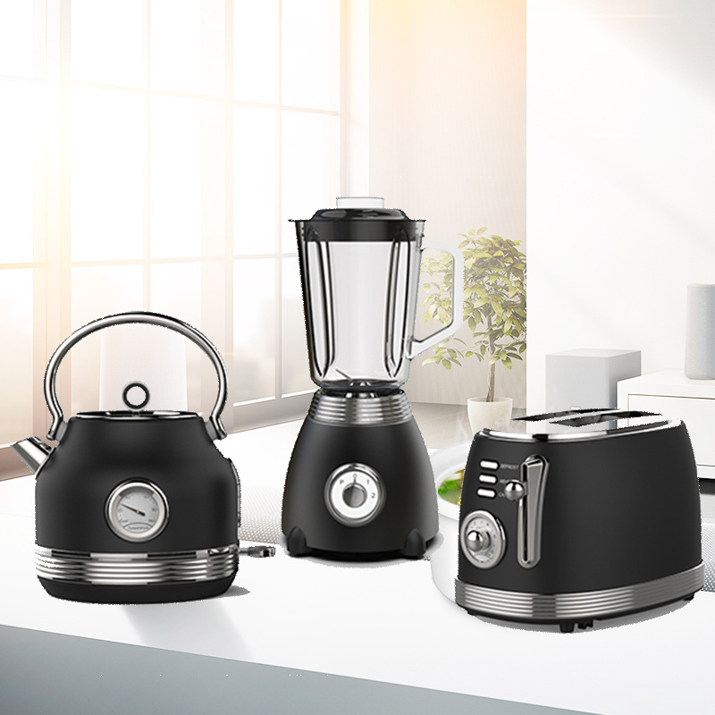 Matching Breakfast Set 1.8L Electric Stainless steel Printing Kettle Bagel 2 Slice Toaster  and Blender  with glass jar