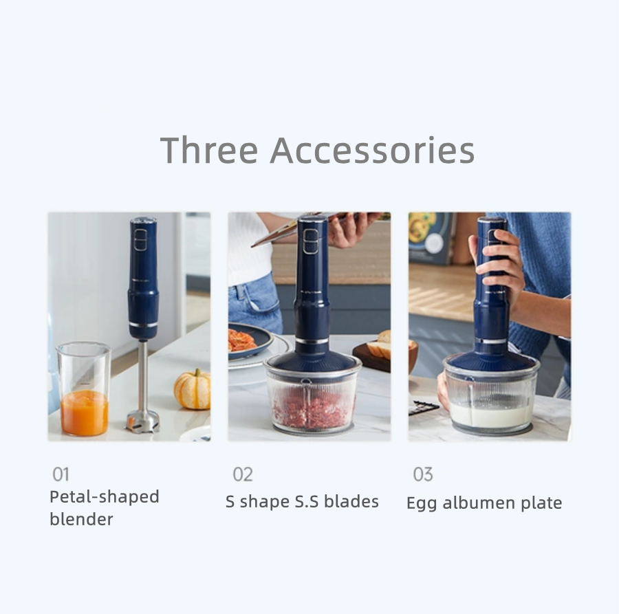 4 in 1 with Whisk Chopper 500ml Mixing Beaker Powerful Stick Immersion 200W 2-Speed 304 Stainless Steel Blades Hand Blender