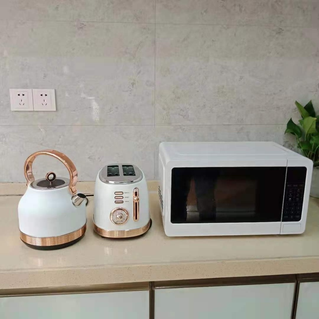 Wholesale 3 in 1 Breakfast Set Wood Handle 700W Microwave Oven 1.7L Electric Kettle 4 Slices Toaster Set