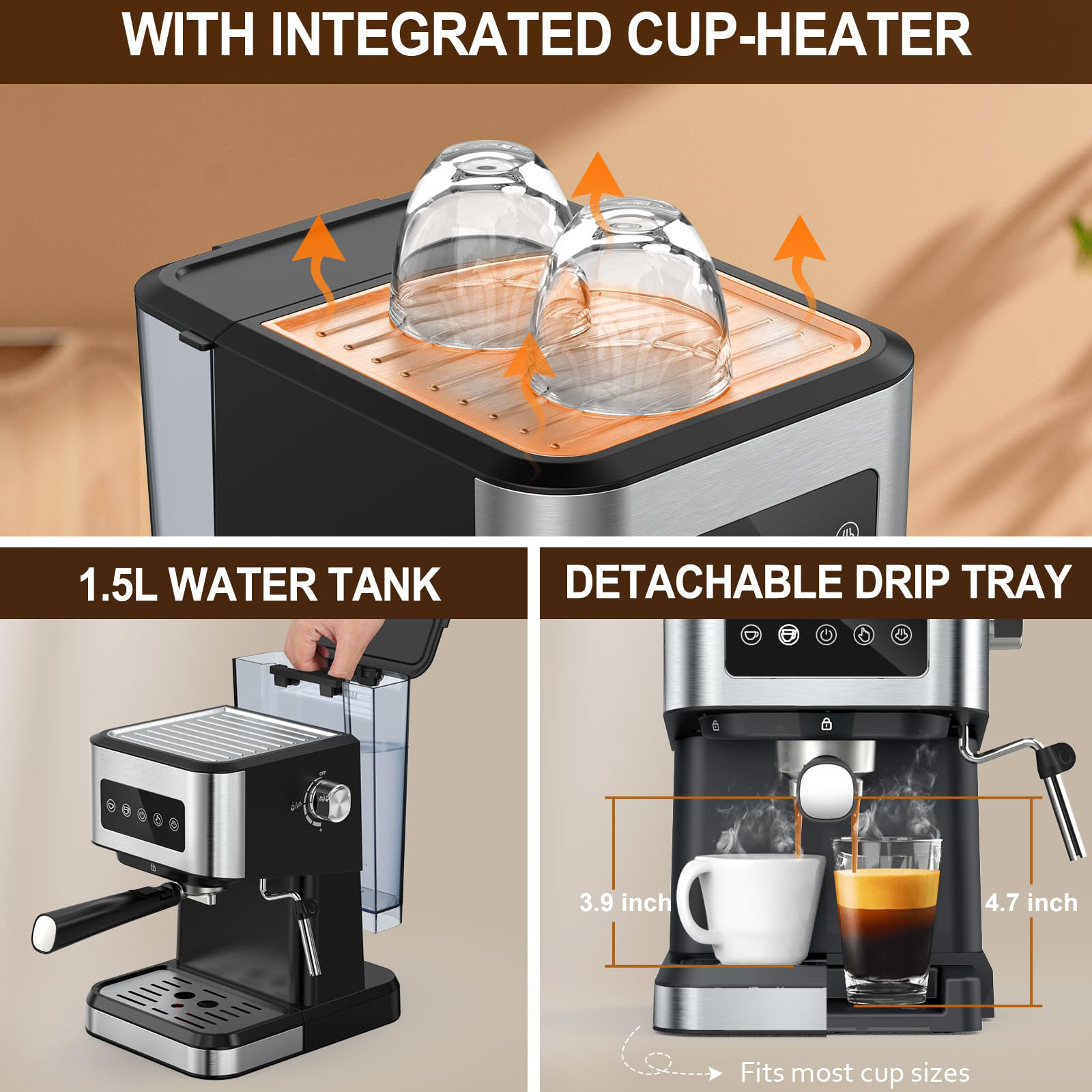 1.8l Detachable Water Tank Smart Coffee Makers 15bar Automatic Espresso Coffee Machine For Home