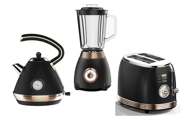 Unique rose gold electric Kitchen appliances retro set 1.7L kettle & 2 slice toaster & 1.5L blender