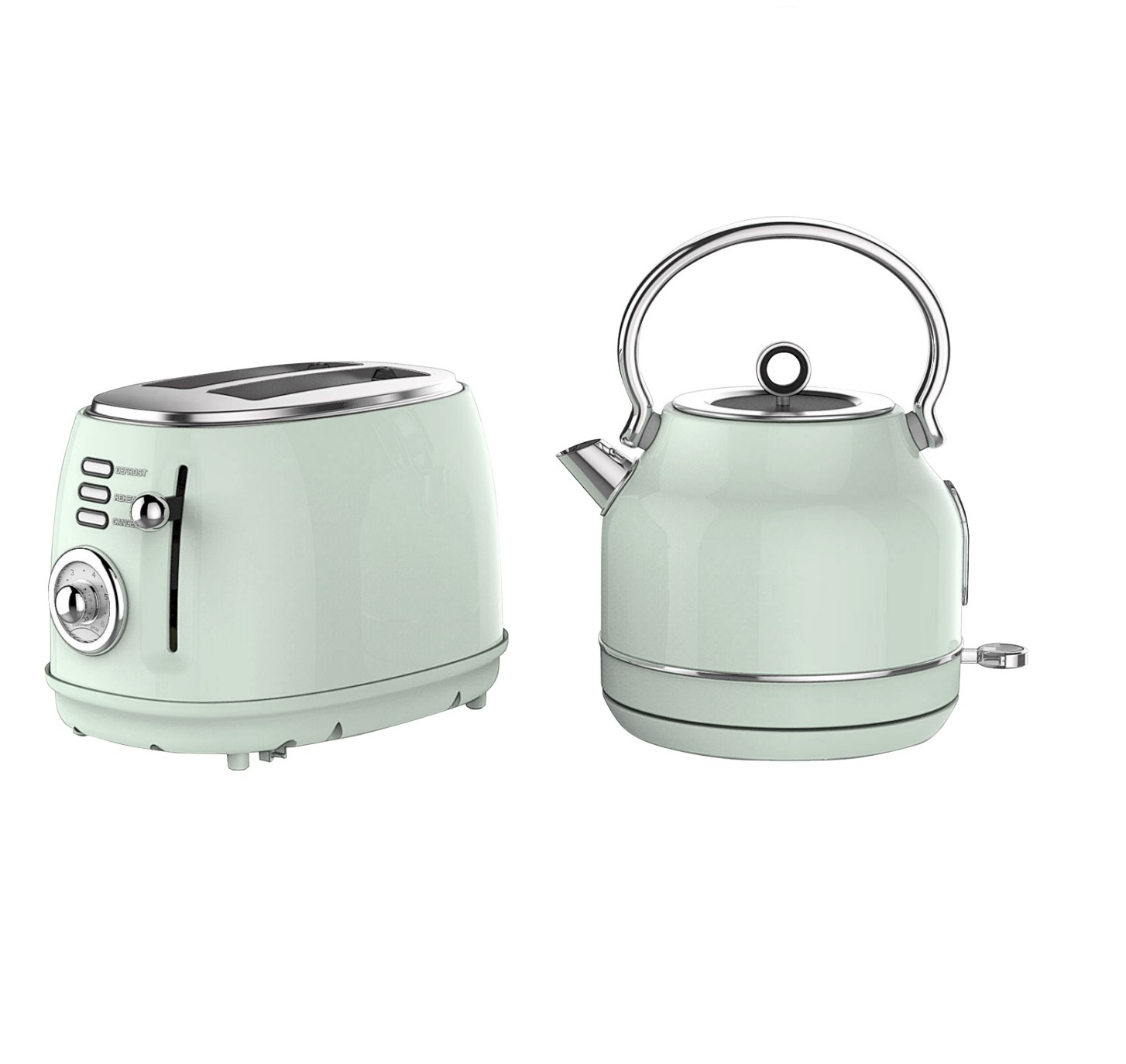 Mint Green Beautiful Breakfast Set 1.7L Water Boil Electric Kettle and 2 Slice Fast Heating Bread Toaster Set