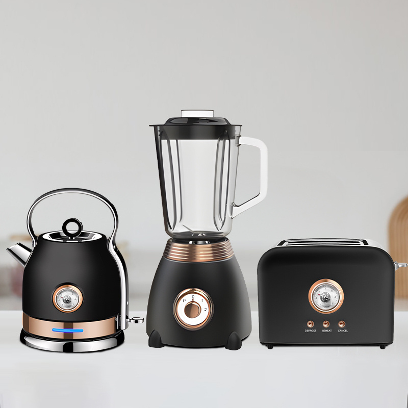 Rose gold electric Kitchen appliances retro set 1.7L kettle & 2 slice toaster & 1.5L blender