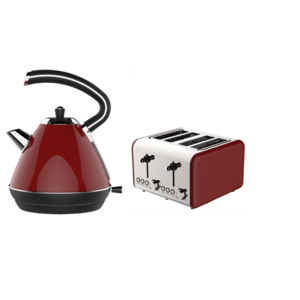 Office Home Use Stainless Steel Electric 1.7L Red Kettle and 4 Slice Sandwich Bread Toaster Set