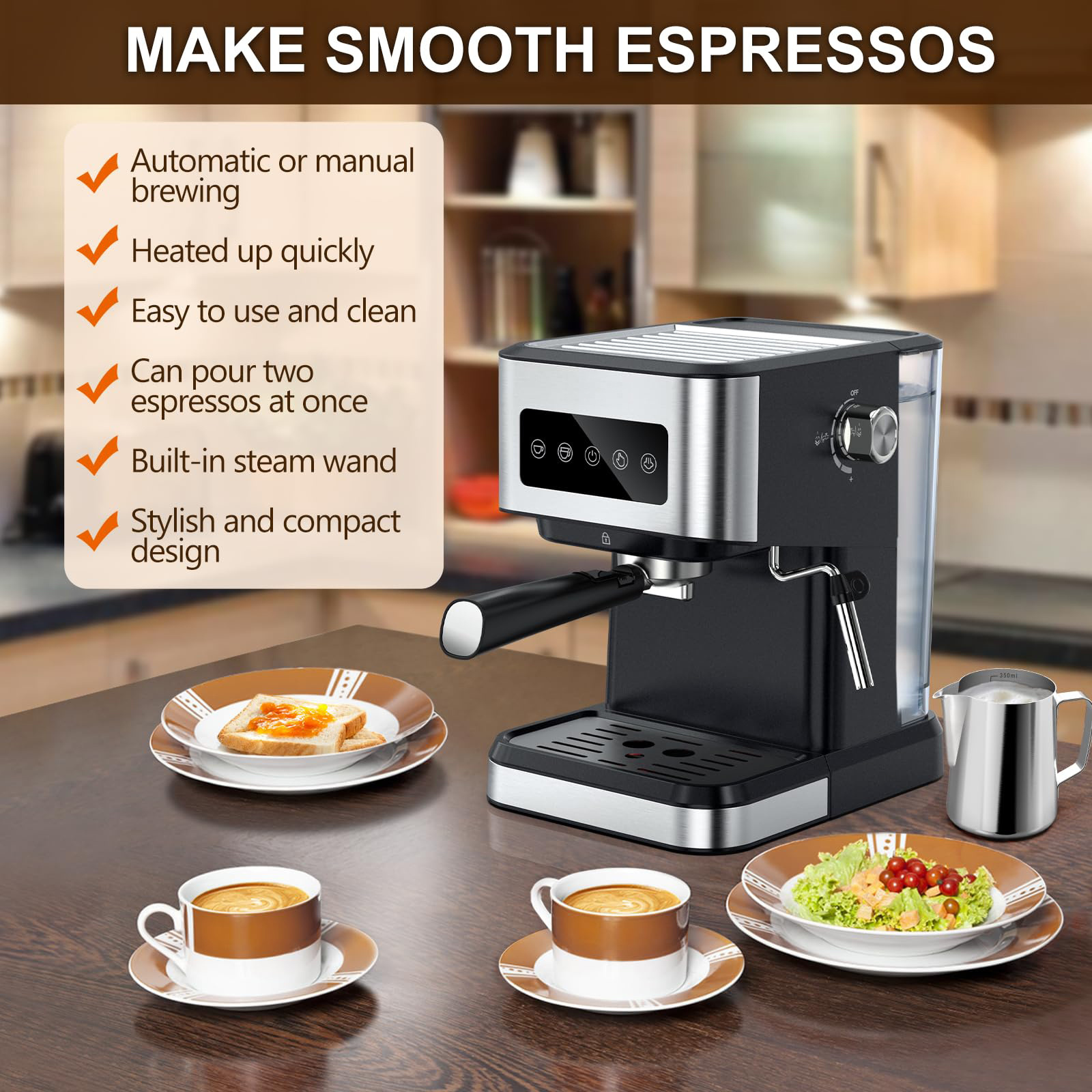 1.8l Detachable Water Tank Smart Coffee Makers 15bar Automatic Espresso Coffee Machine For Home