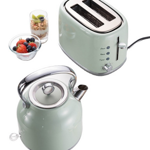 2020 new product 2 pieces fresh mint green Breakfast Set include 1.7L kettle,and 2 slice toaster with stainless steel housing