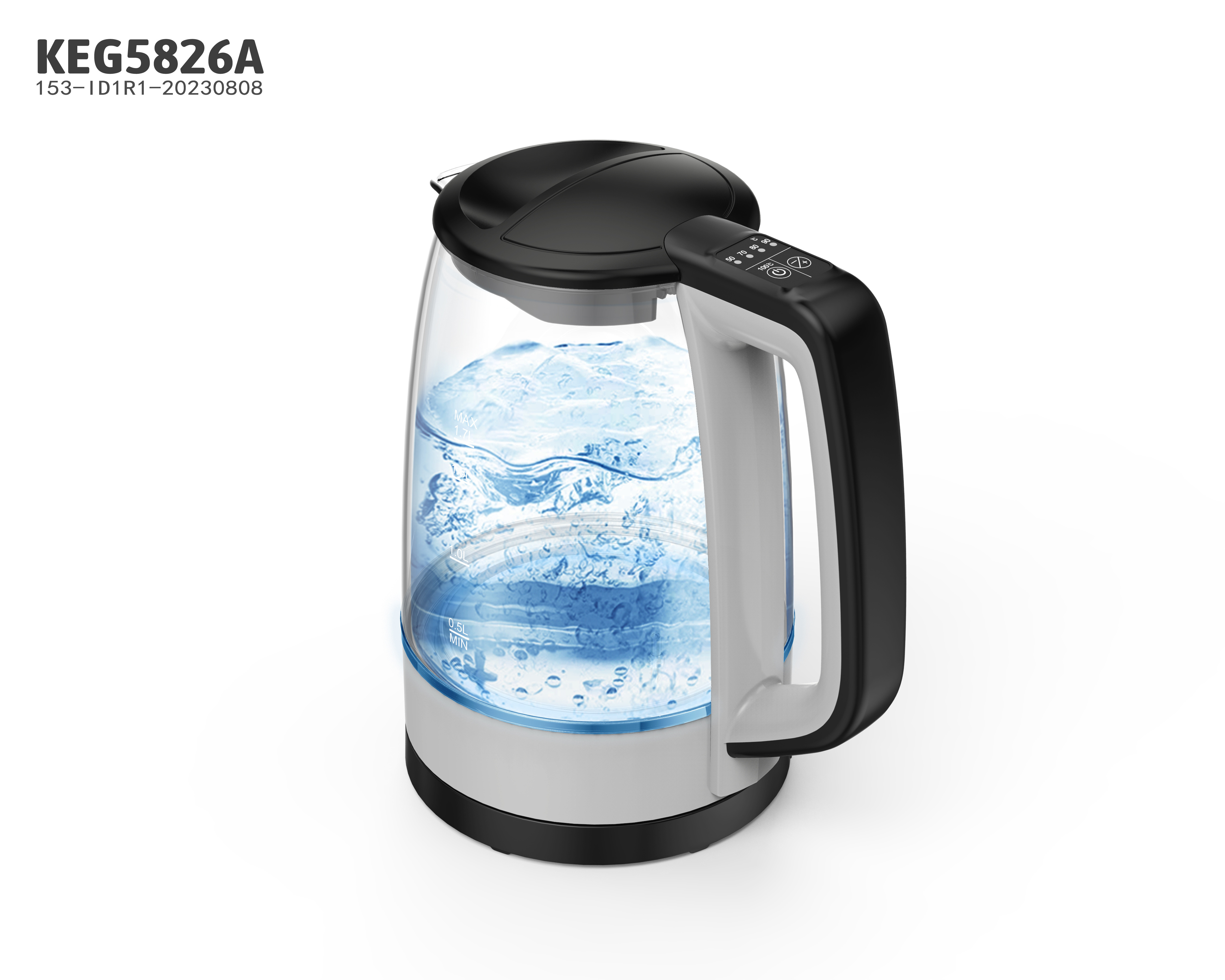 Retro Style 220V Electric glass Body Dry Boil Protection Water Tea Kettle with Thermometer