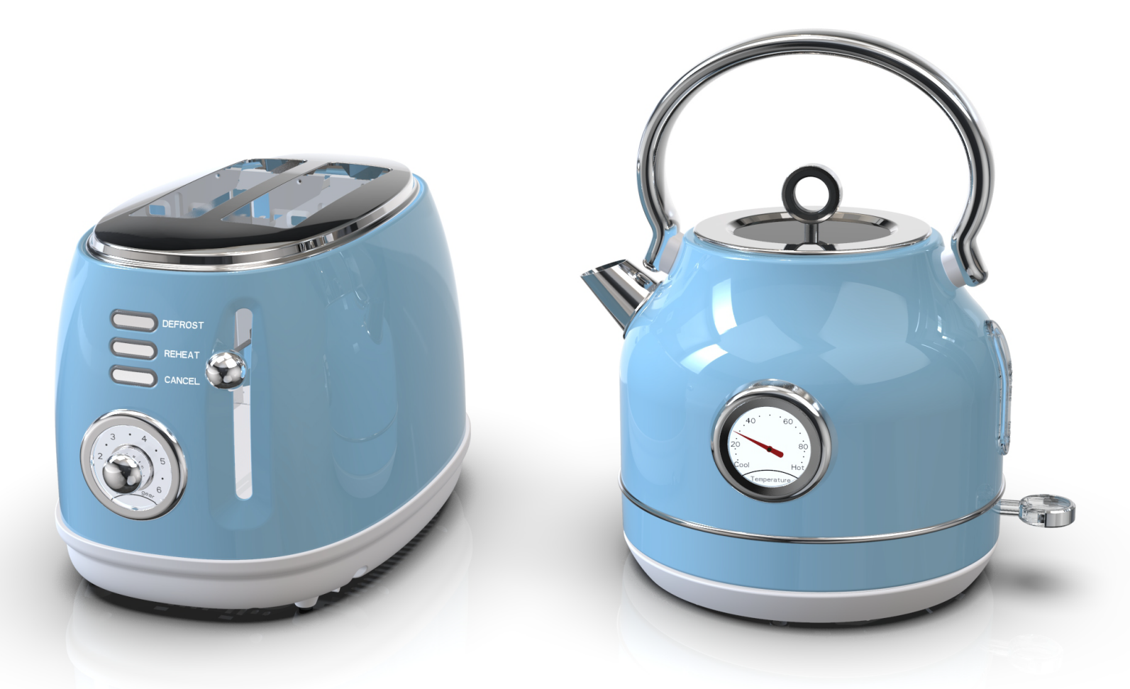 Mint Green Beautiful Breakfast Set 1.7L Water Boil Electric Kettle and 2 Slice Fast Heating Bread Toaster Set